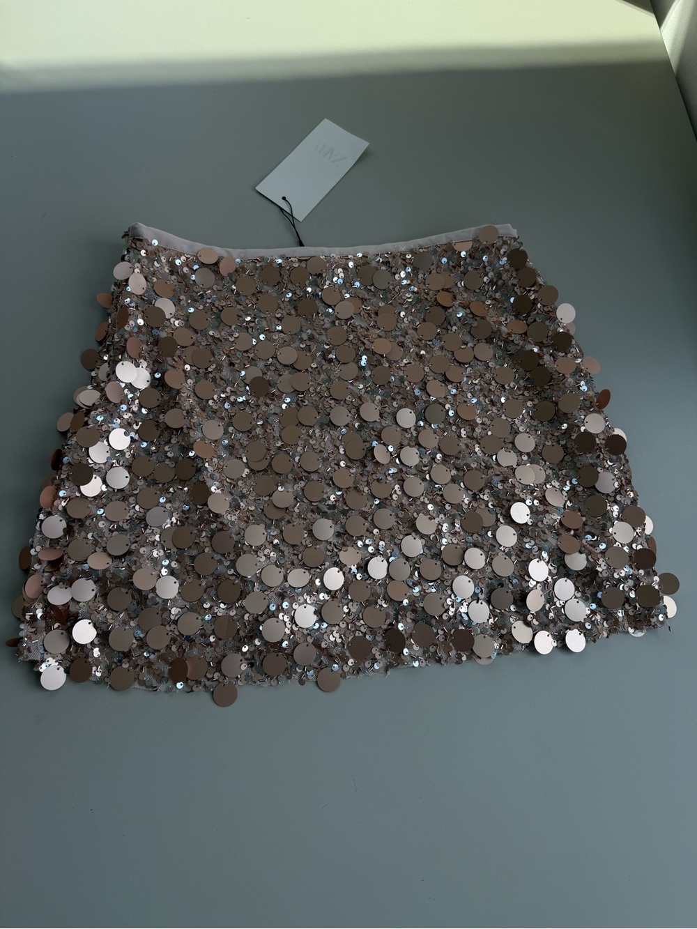 NWT Zara Sequin Mini Skirt Pink Gold - Picture 2 of 12